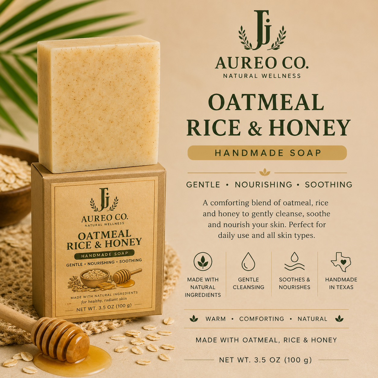 Aureo Co. Oatmeal Rice & Honey Handmade Soap