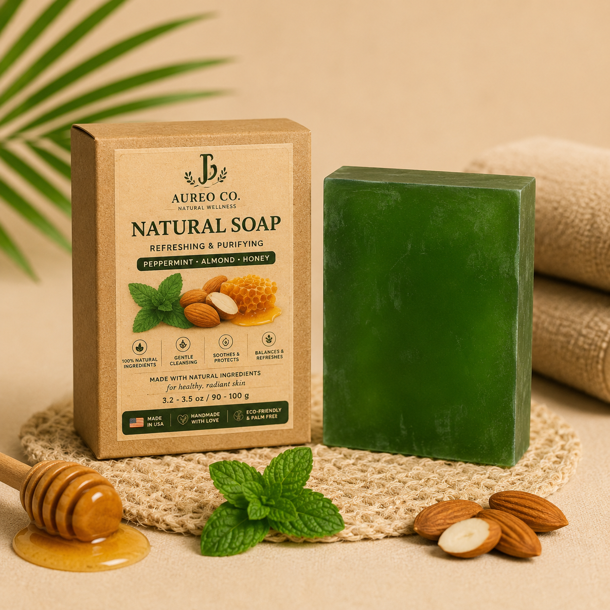 Aureo Co. Natural Soap – Peppermint, Almond & Honey
