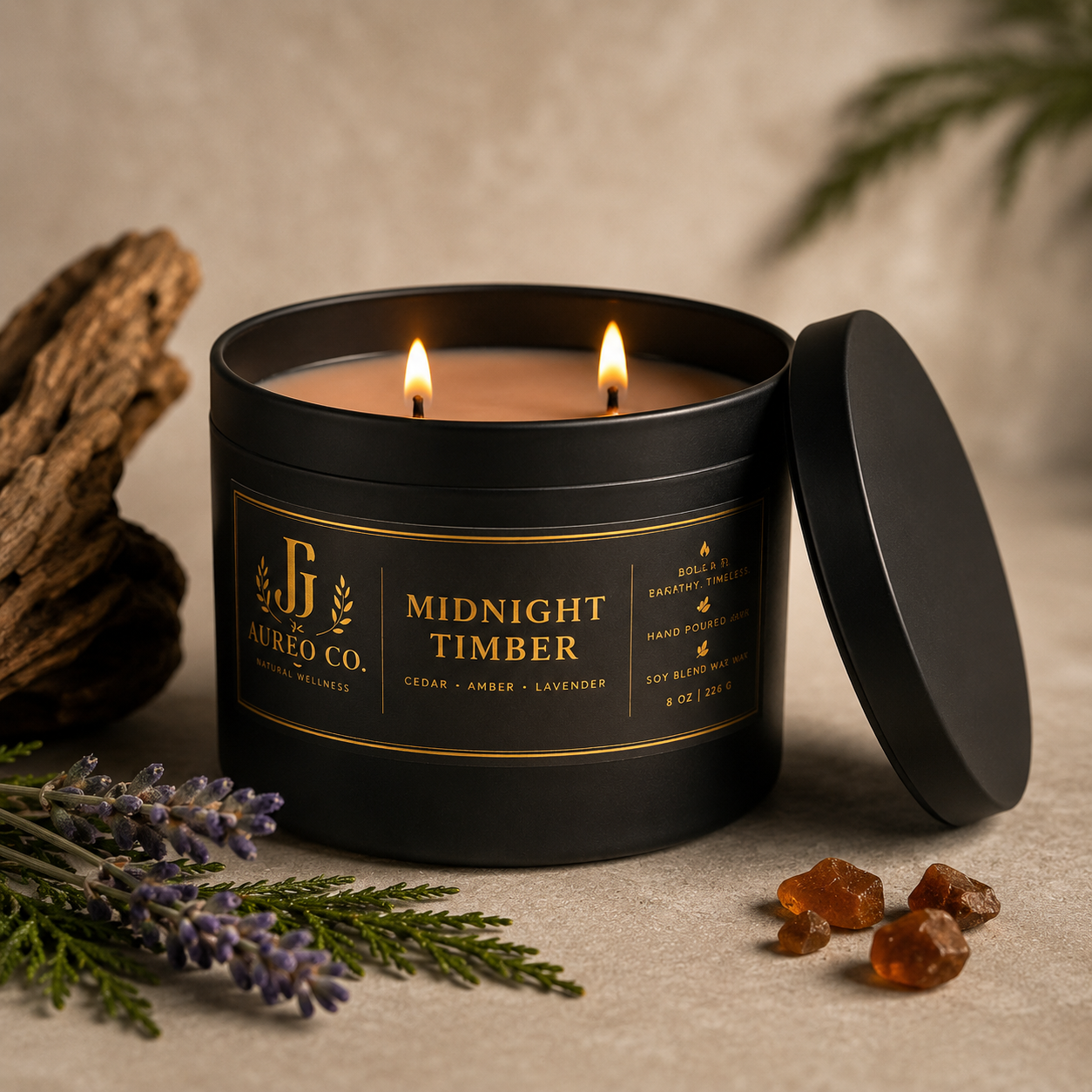 Aureo Co. Midnight Timber Candle – 8 oz